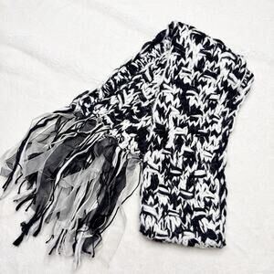 WHITE HOUSE BLACK MARKET Chunky Sparkle Knit Scarf with Ribbon Fringe NEW
